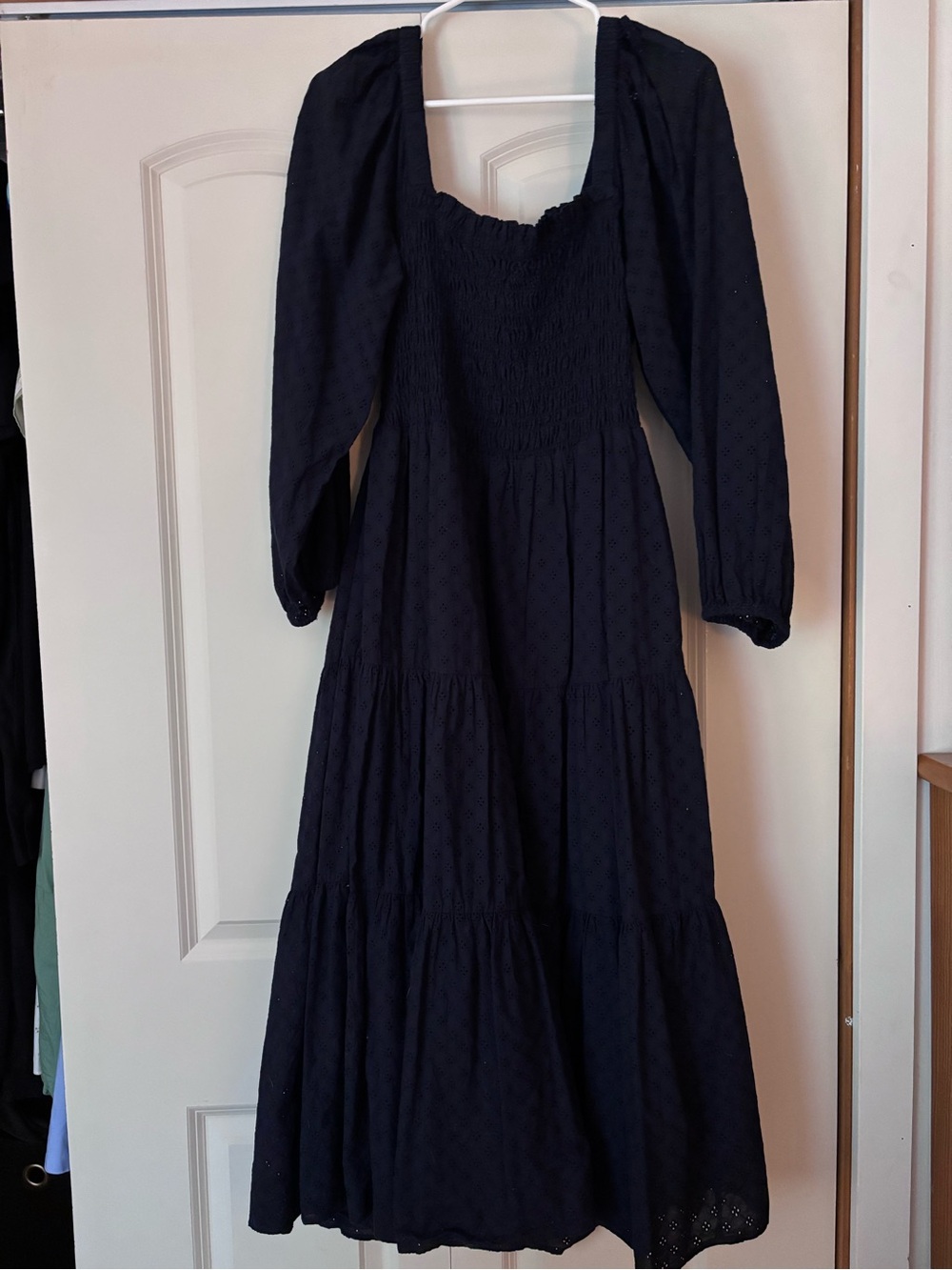 Madewell Navy Long Sleeve Smocked Maxi Dress